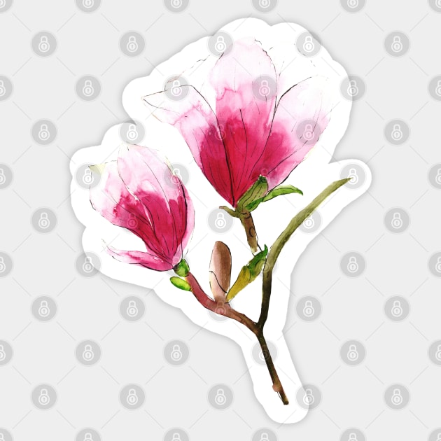 Magnolia Flowers Watercolor Painting Sticker by Ratna Arts